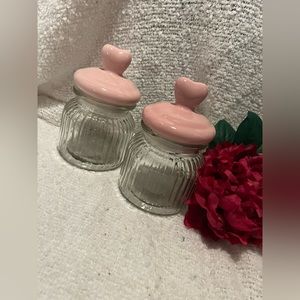 2 Valentine’s Day jar . Pink heart clear jars vases